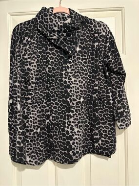 Soft Surroundings Black & Gray Leopard Cowl Neck Pullover